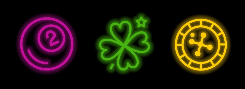 Neon casino icons.  Billiard ball with roulette. Neon-style templates. Vector illustration