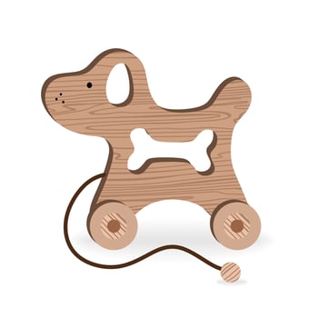 Children's Toys for Children's Games and entertainment Cartoon Wooden Toys Wooden Dog Vector Illustration