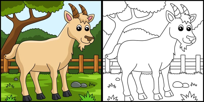 Goat Coloring Page Colored Illustration vector