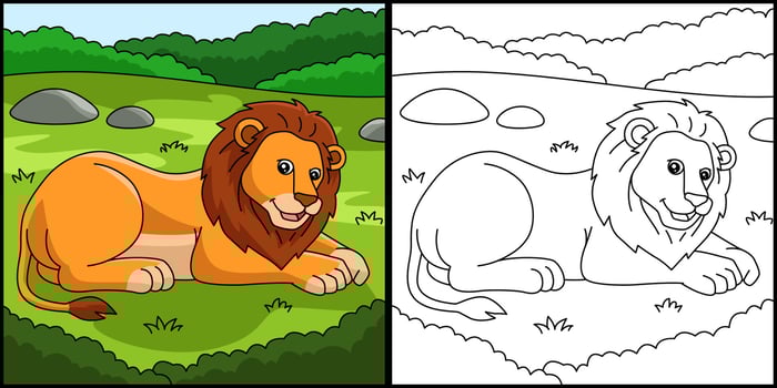 Lion Coloring Page Colored Illustration vector