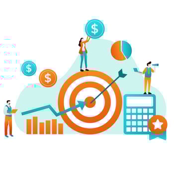 Target business illustration. Successful professional team hitting target. Vector illustration for challenge, aim, achievement, teamwork, business, marketing concept