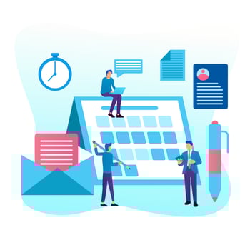 Task Manager flat design. Effective time management, save time, teamwork, planning training activities, organization, working time. Flat vector illustration