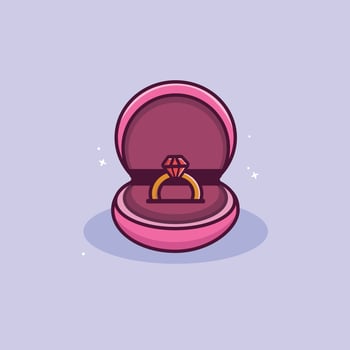 engagement ring box with golden ring and diamond vector