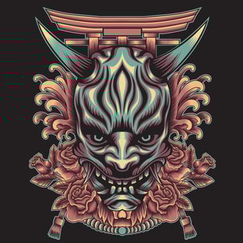 oni mask with japanese ornament illustration vector