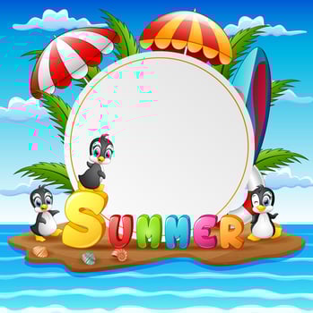 Summer vacation background with penguins on island vector