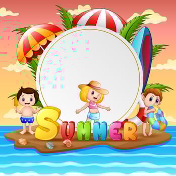 Summer vacation with happy children on island vector