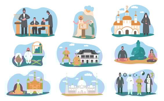 World Flat Religions Set vector
