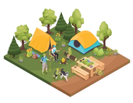 Hiking Camp Isometric Composition vector