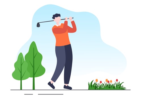 Playing Golf Sport with Flags, Sand Ground, Sand Bunker and  Equipment on Outdoors Yard Green Plants in Flat Cartoon Background Illustration vector