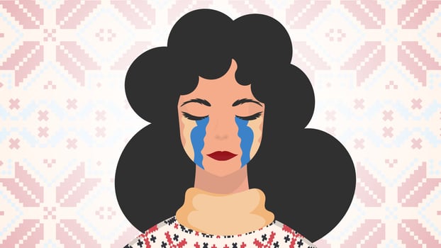 The girl sheds tears in the color of the flag of Ukraine. Pray for Ukraine. Vector. vector