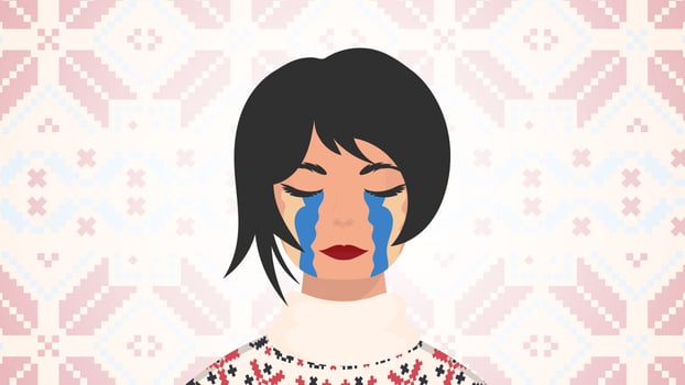 The girl sheds tears with the color of the Ukrainian flag. Pray for Ukraine. Vector. vector