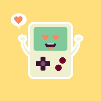 Portable Video game. Cute Game Console Vector Illustration. Gaming Mascot Logo. Character. Old Game Retro. Flat Cartoon Style Suitable for Web Landing Page, Banner, Sticker, Card, Background