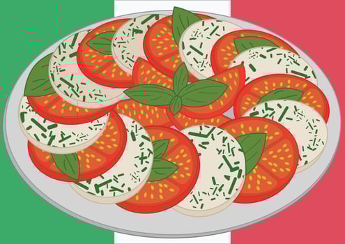 Italian cuisine dish - caprese salad. Vector illustration