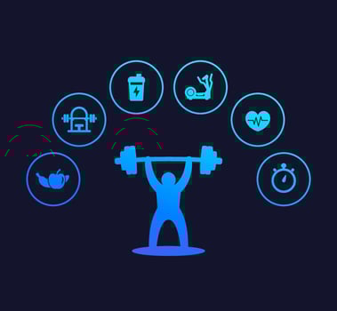 Fitness and training icons, gym and workout vector