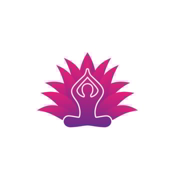 yoga vector logo with meditating man and lotus flower