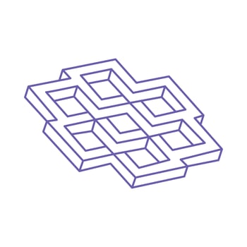Illusion shapes. 3d geometry. Optical illusion figures. Sacred geometry logo. Tattoo n trendy 2022 Very Peri color. vector