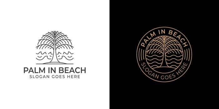 line art vintage retro badge logo of beach palm tree for vacation, summer, symbol with two versions vector