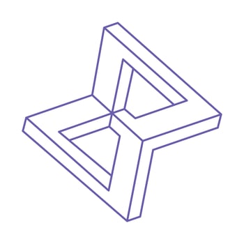 Illusion shapes. 3d geometry logo in trendy 2022 Very Peri color. Optical illusion figure. Sacred geometry tattoo. vector