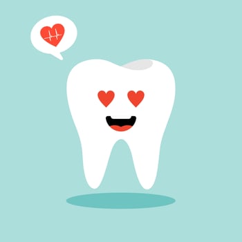 tooth character in flat style vector illustration. White teeth and flat dental icons. Cute vector characters. Illustration for children dentistry about toothache and treatment.