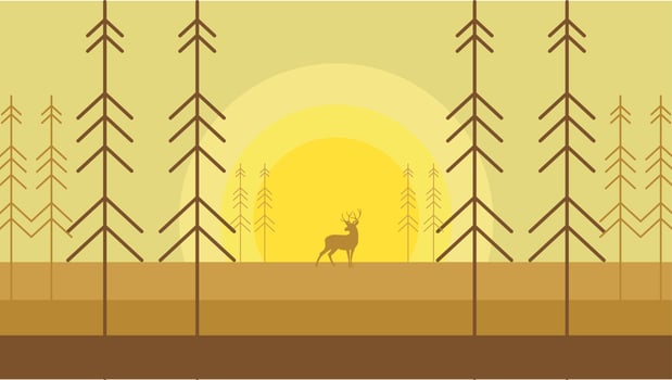 Deer forest landscape scenic natural - forest deer landscape scenery vector illustration flat stock