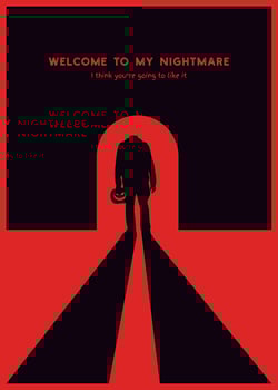 Vector illustration, Flat Style, Vintage horror or halloween poster, the figure of a headless monster silhouette standing in front of the door with a pumpkin-faced jack o lantern with a scary smile