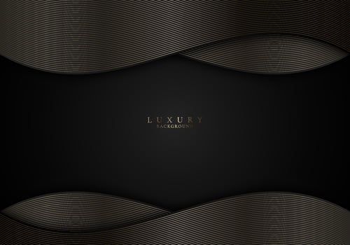 Abstract elegant black and gold wave lines on dark background vector