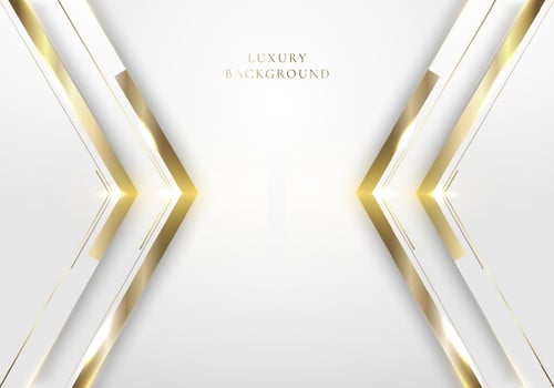 Abstract elegant modern template design 3D white and gold arrow with lighting on clean background luxury style vector