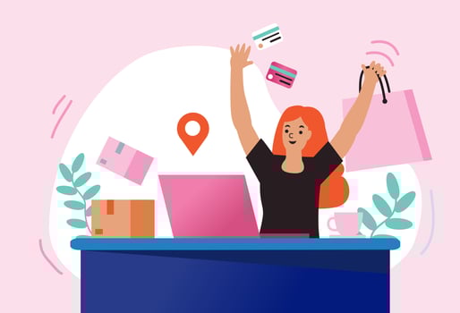 Women happy with shopping on mobile pay by credit card. Shopping online in an online store on a website or mobile application. vector concept loves shopping. Design for Sale banner, Digital marketing.