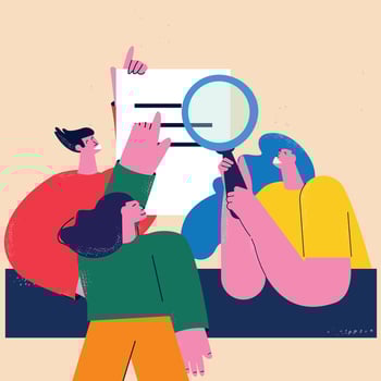 Business report audit, data evaluation, document inspection, business team office work flat vector illustration