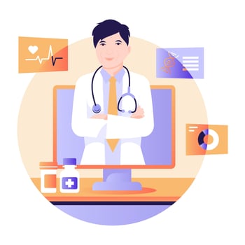 Person monitoring doctor dashboard, flat illustration vector