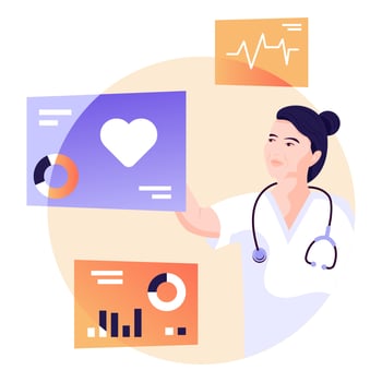 Person with stethoscope, flat illustration of lady doctor vector