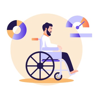 Person sitting on wheelchair, flat illustration of handicap vector
