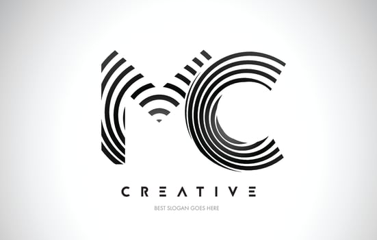 MC Lines Warp Logo Design. Letter Icon Made with Black Circular Lines. vector
