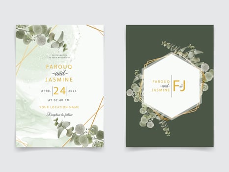 Greenery eucalyptus wedding invitation vector