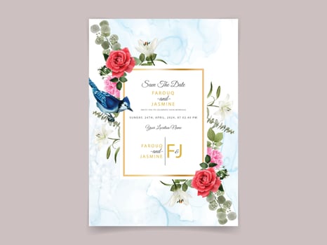 Beautiful red roses wedding invitation vector