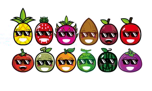 Happy cute smiling fruit face set. Vector flat kawaii cartoon character illustration collection. Cute character fruit collection emoji set concept
