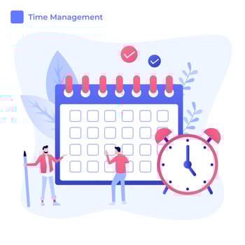 Effective time management symbols flat elements set with tasks planning training activities schedule vector illustration