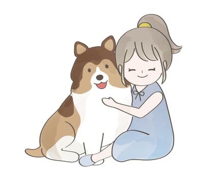 Watercolor Cute Girl Holding Her Dog Isolated On A White Background. Vector Naive Illustration.