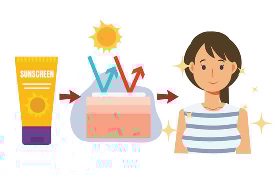 Vector cartoon of Skin care concept,sun protection.sunblock,sunscreen.skin layers.Uva uvb.