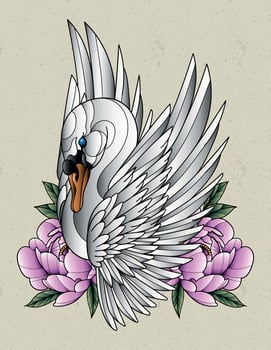 swan with peonies vector