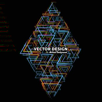 Artistic abstract background in light blue and orange colors made of random triangular shapes. Vector illustration.