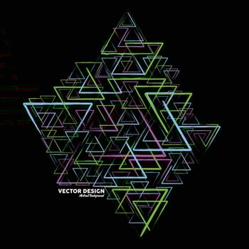 Artistic abstract background in light blue, light green and pink made of triangular line shapes at random. Vector illustration