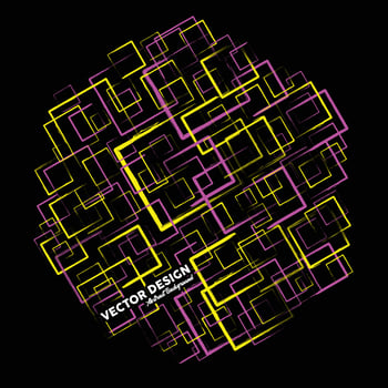 Modern abstract background in yellow and pink made of random grid line shapes. Vector illustration.