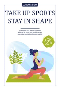 Young athletic woman practicing yoga asana and namaste. Promo banner for fitness training. Sports, Workout, Gym, Training concept vector