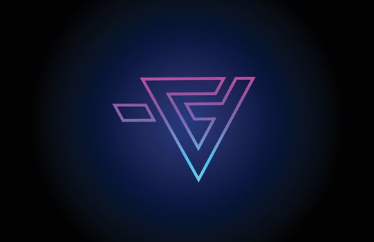 V alphabet letter logo design icon with line. Creative template for company and business in pink blue colors vector