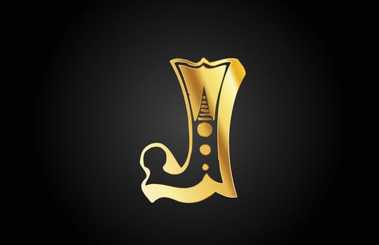 golden vintage J metal alphabet letter logo icon. Creative design template for company or business vector