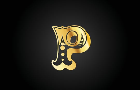 golden vintage P metal alphabet letter logo icon. Creative design template for company or business vector