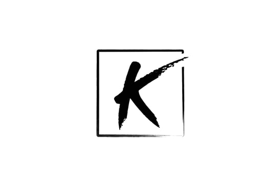 grunge K alphabet letter logo icon with square. Creative design template for business and company in white and black vector