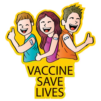 Cartoon Vaccination with text vaccine save lives illustration vector