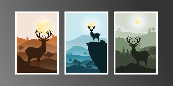 Deer and mountain painting, abstract background, Landscape vector